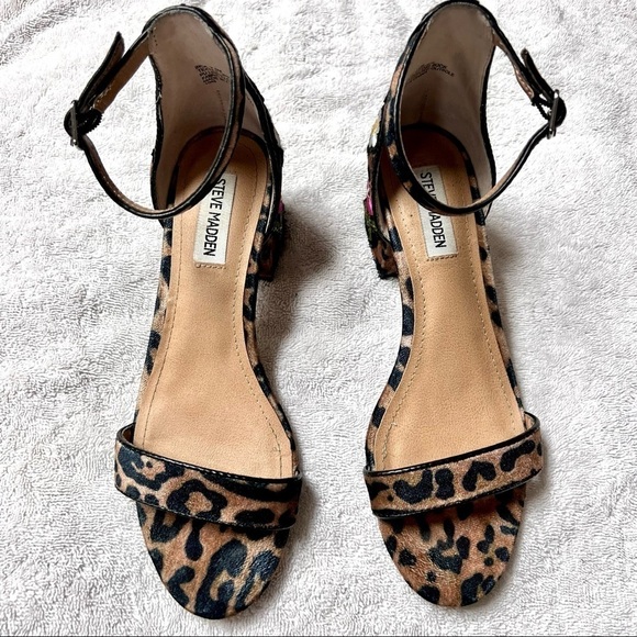 Steve Madden Inca Leopard Multi Embroidered Ankle Strap Heels woman’s size 7.5 - Picture 4 of 11